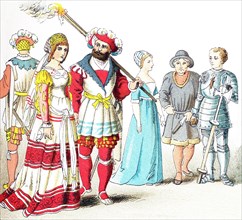 The figures pictured here represent English people between 1500 and 1550. From left to right, they