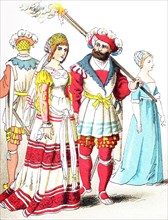 The figures pictured here represent English people between 1500 and 1550. From left to right, they