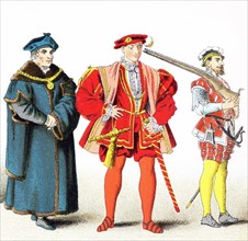 The figures pictured here represent English people between 1500 and 1550. From left to right, they