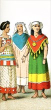 The figures pictured in this illustration show two Mexican women and a Mexican priestess around A.D