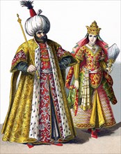 These figures represent a Sultan and a Sultana in the Ottoman Empire in 1500. The illustration