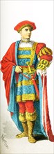 The figure pictured here represents an Italian man of rank around 1500 A.D. The illustration dates