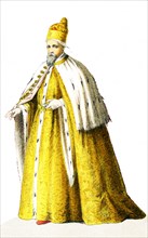 The figure pictured here represents the Doge of Venice in 1500 A.D. He is Agostino Barbarigo. The