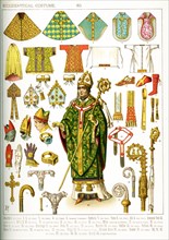 Shown in this image are a variety of ecclesiastical costumes related to the Christian Church. They