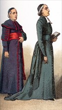 The illustrations shown here depict ecclesiastical costumes. They are, from left to right: a bishop