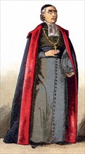 The illustration shown here depicts the ecclesiastical costume of a bishop in ordinary vestments.