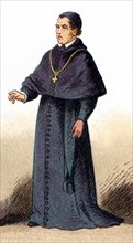 The illustration shown here depicts the ecclesiastical costume of a bishop in house costume. The