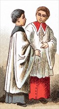 The illustrations shown here depict ecclesiastical costumesof two Ministrants or altar boys in the