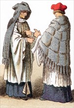 The illustrations shown here depict the ecclesiastical costumes of a Canon wearing a cope and amess