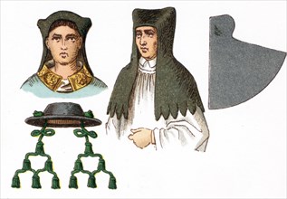 The illustrations shown here depict ecclesiastical costumes. They are, by row, from left to right,