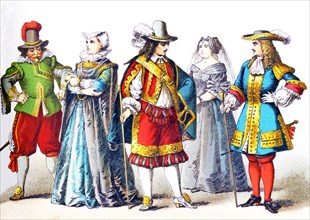 The figures represented here are all Germans in the 1600s. From left to right, they are: a man of