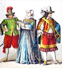 The figures represented here are all Germans in the 1600s. From left to right, they are: a man of