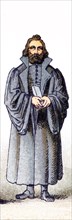 The figure represented here is a German clergyman in the 1600s. The illustration dates to 1882.