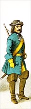 The figure shown here represents a Brandenburg Dragoon (1688). The clothes, attire, and names all