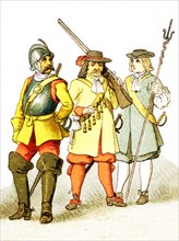 The figures shown here represent, from left to right, are: an Austrian Cuirassier (1683), an