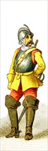 The figure shown here represents an Austrian Cuirassier (1683).The illustration dates to 1882.