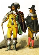 The figures here represent French cavaliers in the 1600s. This illustration dates to 1882.