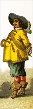 The figure here represents a French cavalier in the 1600s. This illustration dates to 1882.