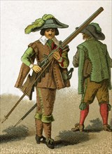 The dress of Netherlands soldiers shown in this illustration date to 1600. This illustration dates