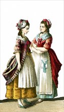 The figures picture here are two female German citizens in 1700. This illustration dates to 1882.