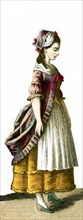 The figure pictured here is a German female citizen in 1700. This illustration dates to 1882.