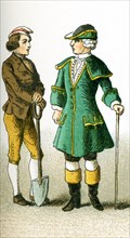 The figures picture here are Germans in 1700. They are, from left to right: a peasant and a German