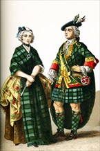 This illustration dating to 1882 shows a Scottish Lady of rank and a Highland Gentleman around 1700