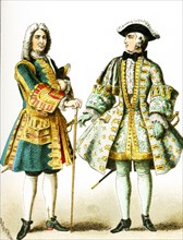 The figures represented here are French men of rank from 1700 to 1750 A.D. The illustration dates