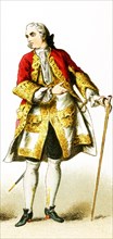 The figure represented here is a French noble from 1700 to 1750 A.D. The illustration dates to 1882