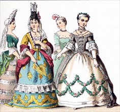 The figures illustrated here represent French ladies of rank‚Äîupper class women‚Äîbetween 1700 and