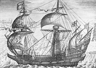 A galleon was a type of sea-going vessel used in 1400s and 1500s. The one pictured here was of the