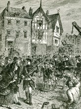 This illustration shows British troops in Boston during the period leading up to the American