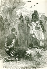 This 1890s illustration shows Pocahomntas interceding for the life of Captain John Smith. Tradition