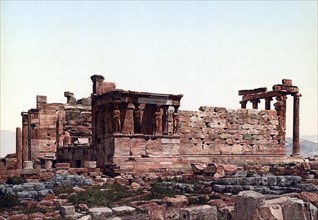 Erechtheion or Temple of Athena Polias is an ancient Greek Ionic temple-telesterion on the north side of the Acropolis.