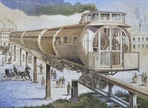 The cylindrical elevated railway according to Meigs' system.