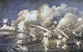 Mitternachtliches Marinebombardement von Fort Jackson Louisiana.