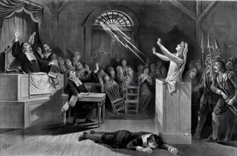 witch is on trial and defends herself with the help of her witchcraft spell, c. 1820, France,
