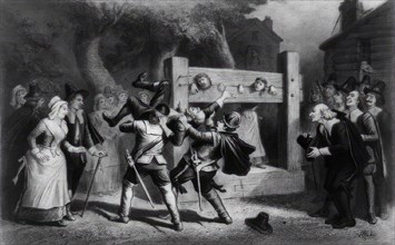 Pillory, torture of criminals and alleged witches, c. 1800, France, Historic, digitally restored