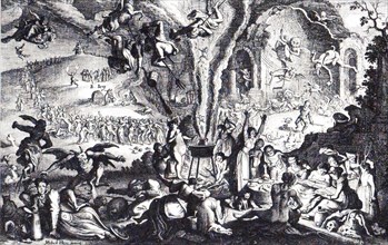 Witch Scene, Witches at Walpurgis Night at the Witches' Dance Place, c. 1650, Germany, Historical,