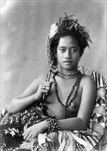 Young woman from Samoa, with necklace, c. 1890, Historic, digitally restored reproduction from an