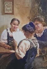 Girl reading a love letter with friends.