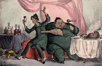 Chang and Eng, the Siamese twins, eat and drink to excess. These Siamese twins are the original