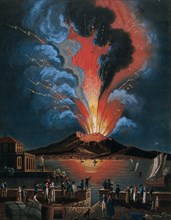 Eruption of Mount Vesuvius at night, 1794, volcano near Naples, Italy, Historical, digitally