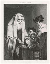 Young Man Pouring Water on the Hands of an Old Man, Priest, Purification, Holy Water, 1864,