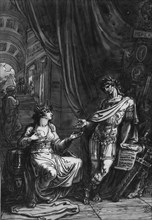 Cleopatra asks Caesar for help, Pharaoh Cleopatra VII born 69 BC, died 12 August 30 BC, ruled Egypt