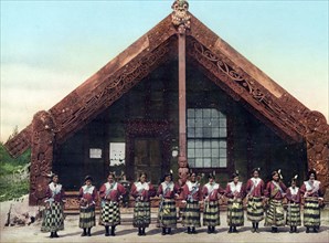 Ohinemutu Poi dancers at the carved house