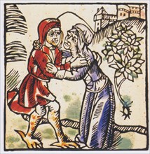 Witch, bogeyman with the devil, ca 1580, Historic, digitally restored reproduction from an original