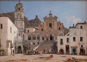 A part of the market place in Amalfi, 1835, Italy, Historic, digitally restored reproduction of an