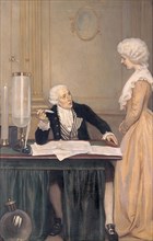 Lavoisier explains to his wife the result of his experiments with air, Antoine Laurent de Lavoisier