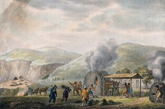 The processing of copper, copper mine, copper smelter, around 1800, England, Historical, digitally